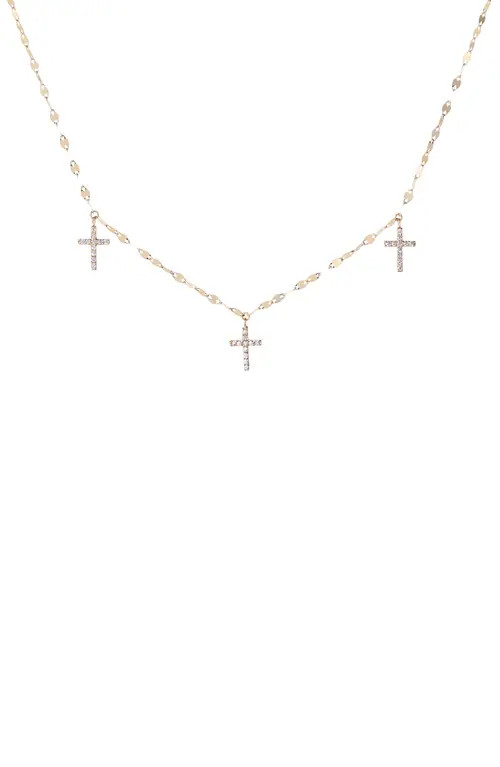LANA 14K Gold Triple Diamond Cross Charm Necklace in Yellow Gold at Nordstrom, Size 16 | Nordstrom