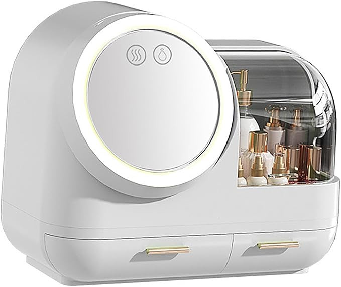 Mirror Fan Makeup Case Large Capacity LED Light Mirror Makeup Storage Box Women with Practical Or... | Amazon (US)