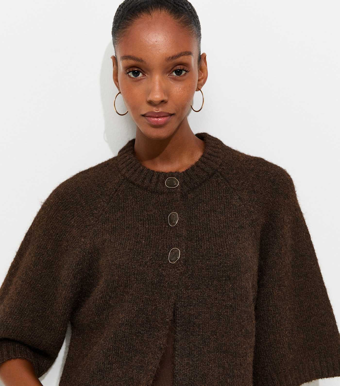 Dark Brown Knitted Short Sleeve Cape Cardigan | New Look | New Look (UK)