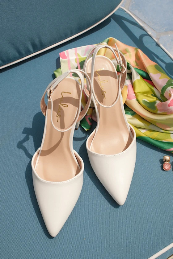 Embley White Pointed-Toe Ankle Strap Pumps | Lulus