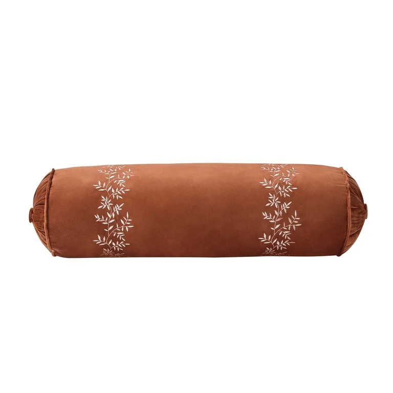 My Texas House 8 in x 24 in Ginger Velvet Button Ruched Bolster Decorative Pillow | Walmart (US)