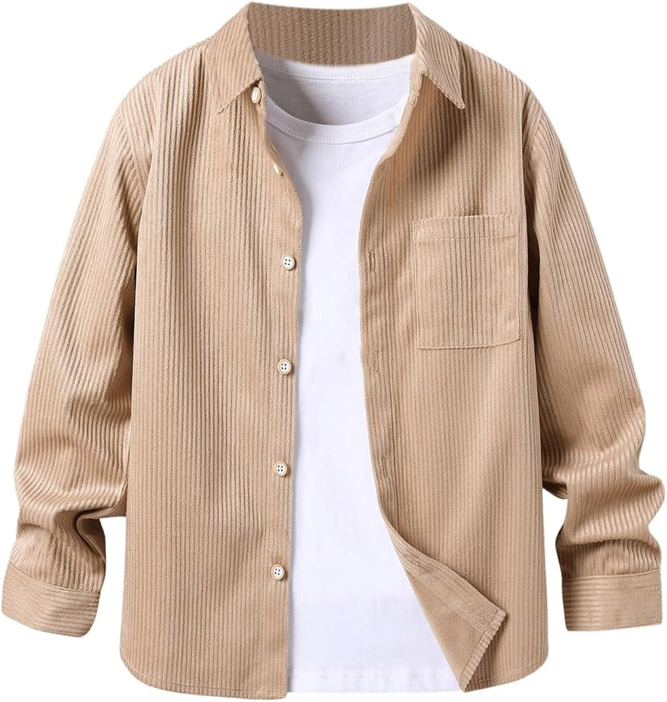 SweatyRocks Boy's Shirts Corduroy Button Down Collared Long Sleeve Tops with Pocket | Amazon (US)