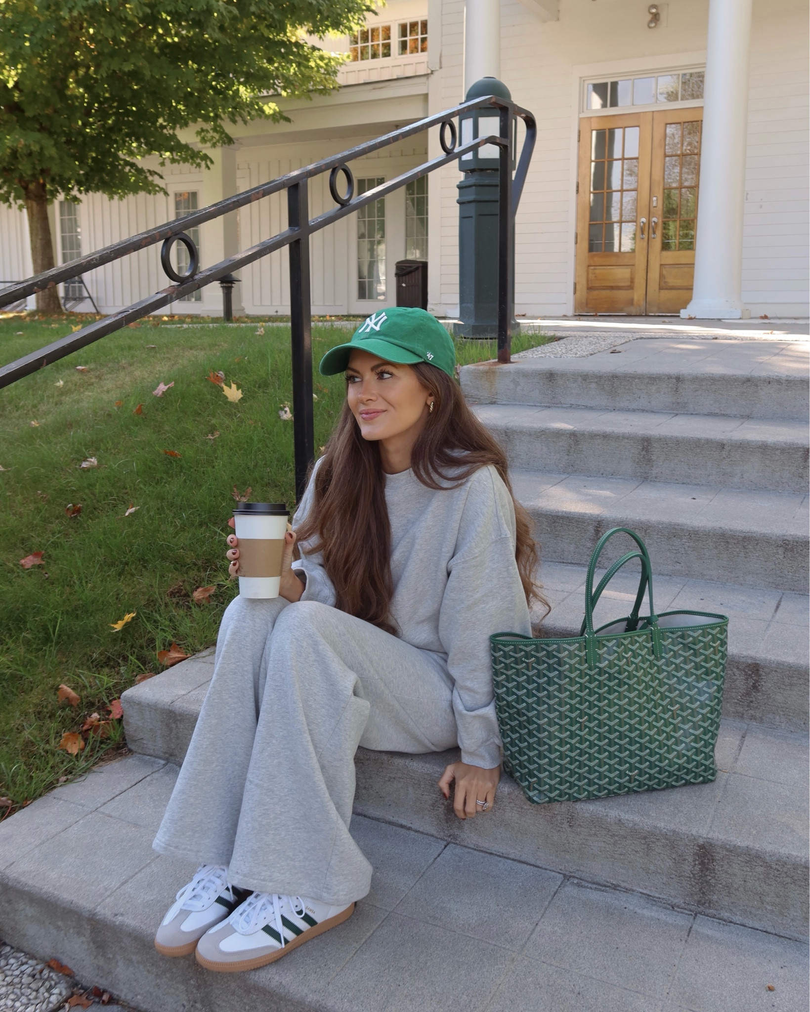 Grey sweatsuit, green Goyard bag, adidas sambas 

#LTKSeasonal #LTKFindsUnder100 #LTKFindsUnder50