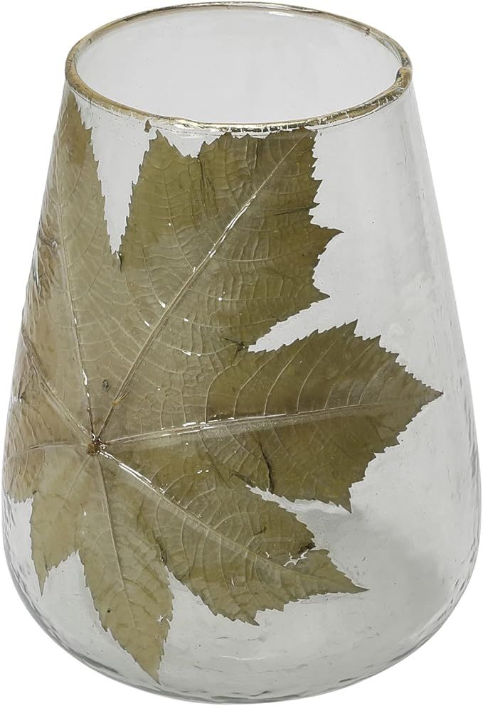 Creative Co-Op Handblown Glass Hurricane with Embedded Papaya Leaves and Gold Foil Edge | Amazon (US)