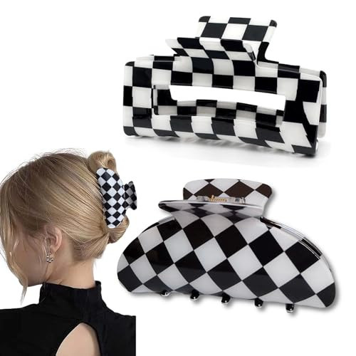 Womens Checkered Hair Clip Large Checkered Claw Clips Black And White Jaw Clip,2pack | Amazon (US)