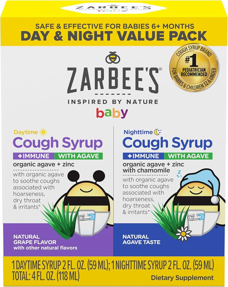 Zarbee's Baby Daytime & Nighttime Cough Syrup + Immune with Organic Agave + Zinc, Daytime Cough S... | Amazon (US)