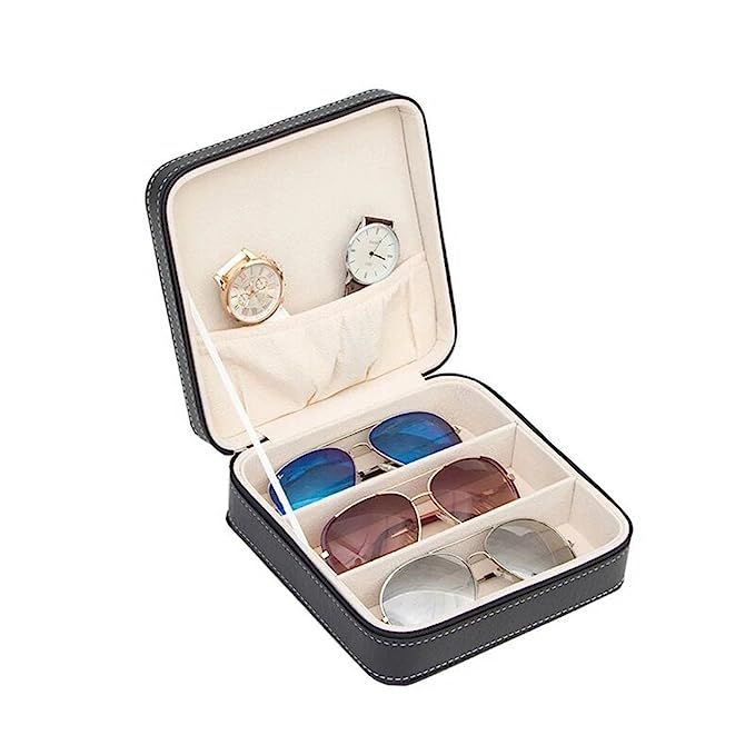 Aco&bebe House 3-Slot Travel Sunglass Organizer Collector - Faux Leather Jewelry Storage Case Box | Amazon (US)