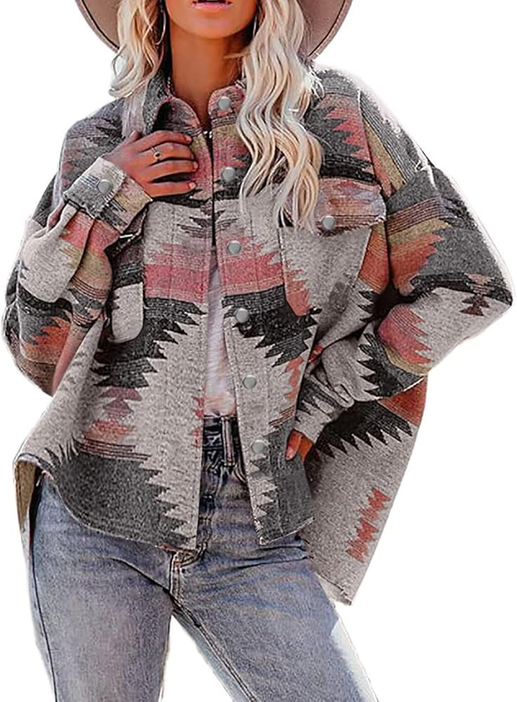 Magritta Womens Shirts Collared Long Sleeve V Neck Button Down Oversized Blouses Tops with Pocket... | Amazon (US)