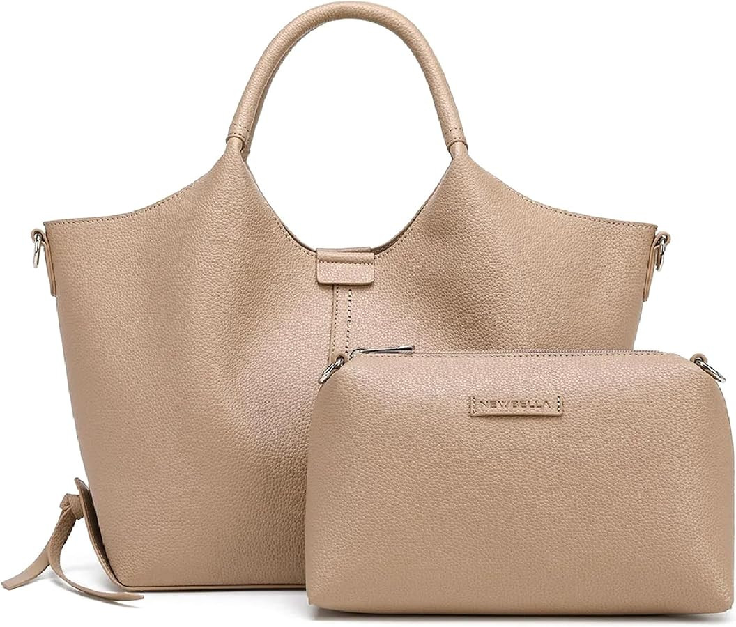 Women's Vegan Leather Tote Bag Fashionable Buckle Design Solid Color 2 PCS Set Top-Handle Bag | Amazon (US)