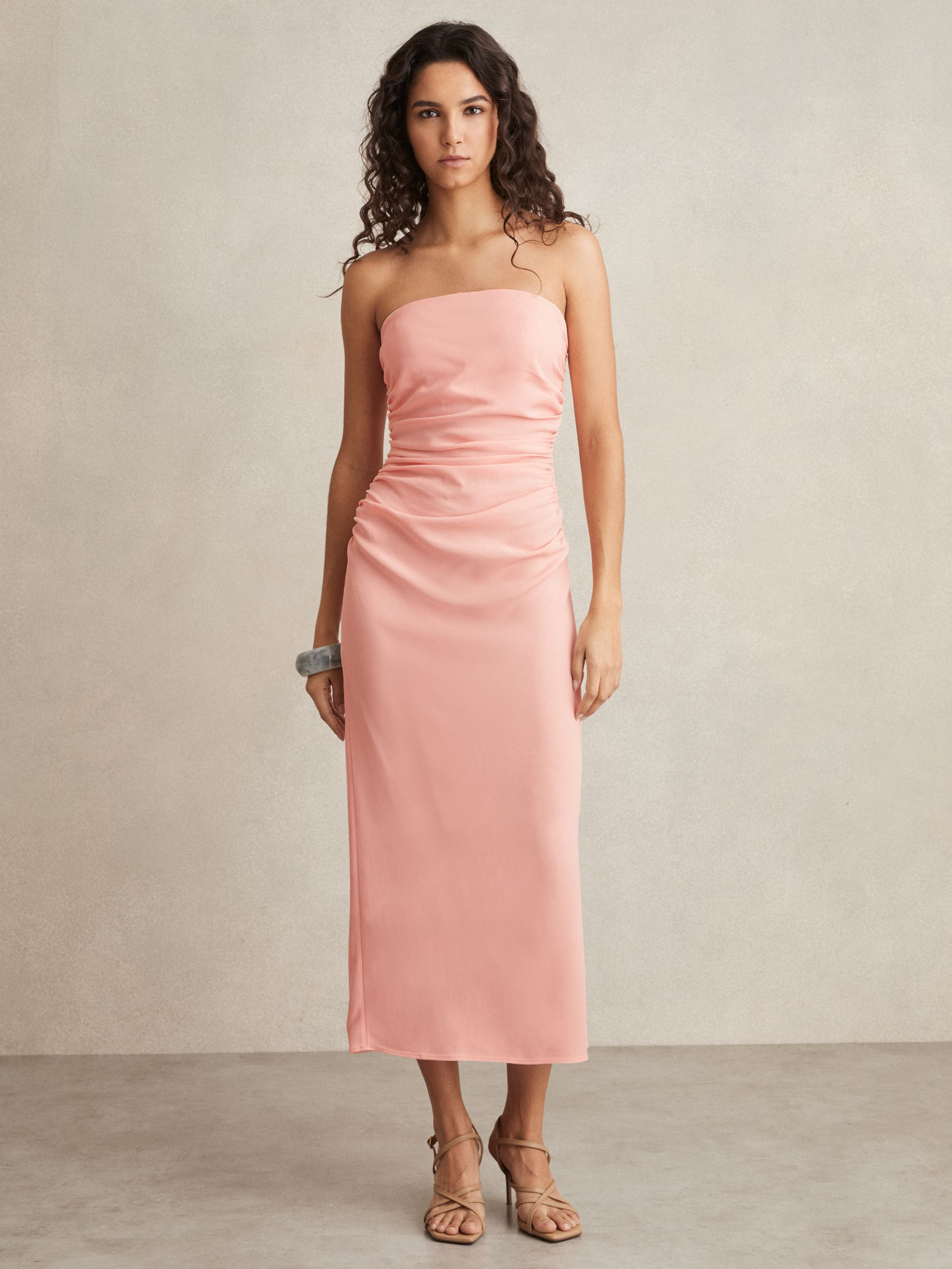 Reiss Ruched Strapless Bodycon Dress in Pink - REISS | Reiss UK