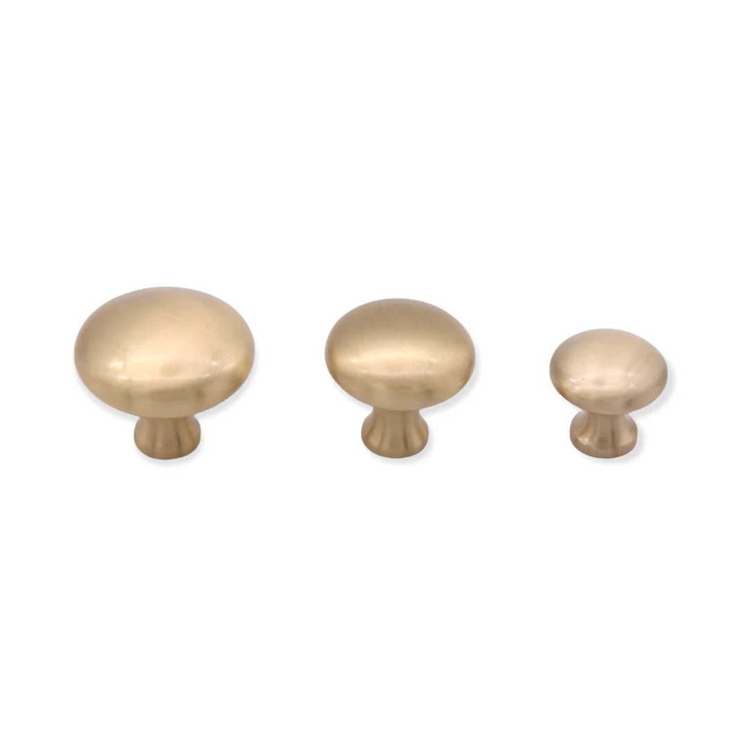 Vintage Style Round Mushroom Shape Kitchen Cabinet Cupboard Chest Knobs Pulls Satin Brass Finish | Etsy (US)
