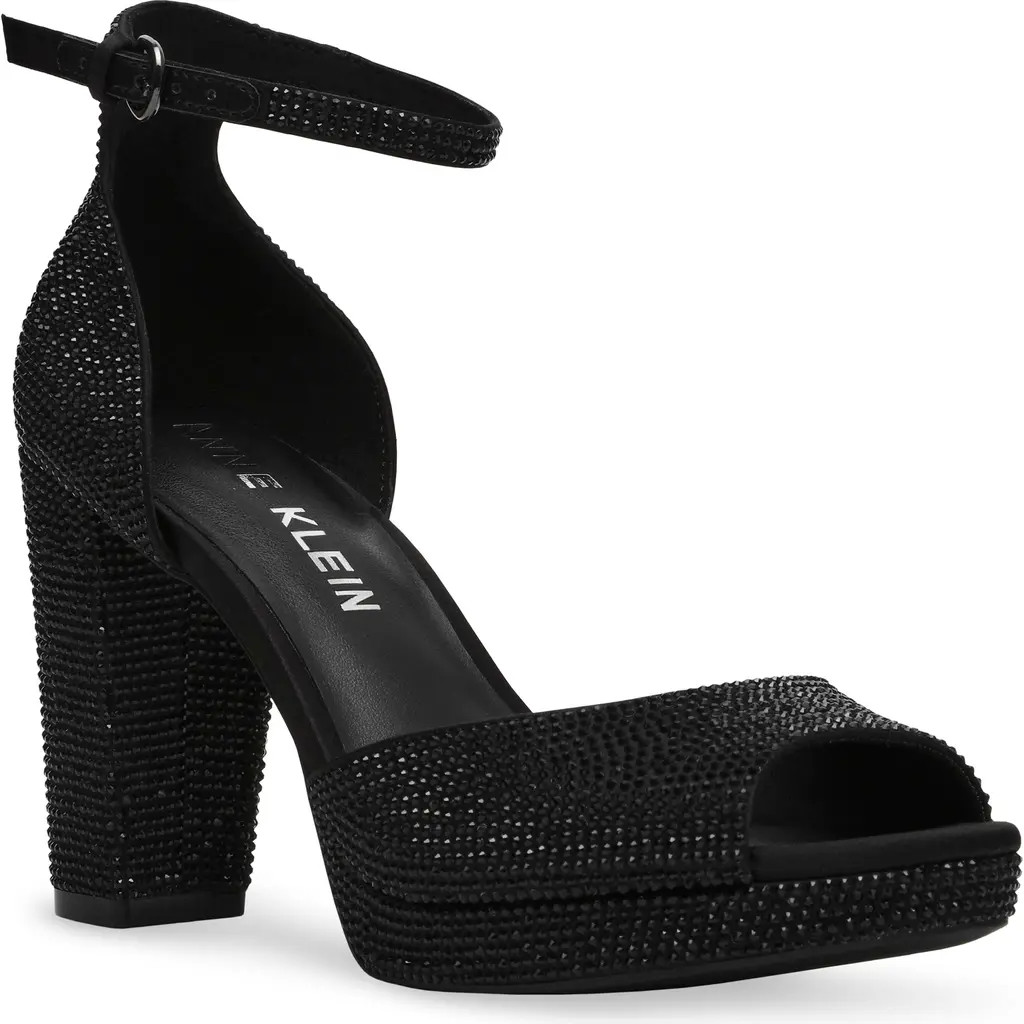 Anne Klein Vista Ankle Strap Platform Sandal in Black Crystal at Nordstrom, Size 5.5 | Nordstrom