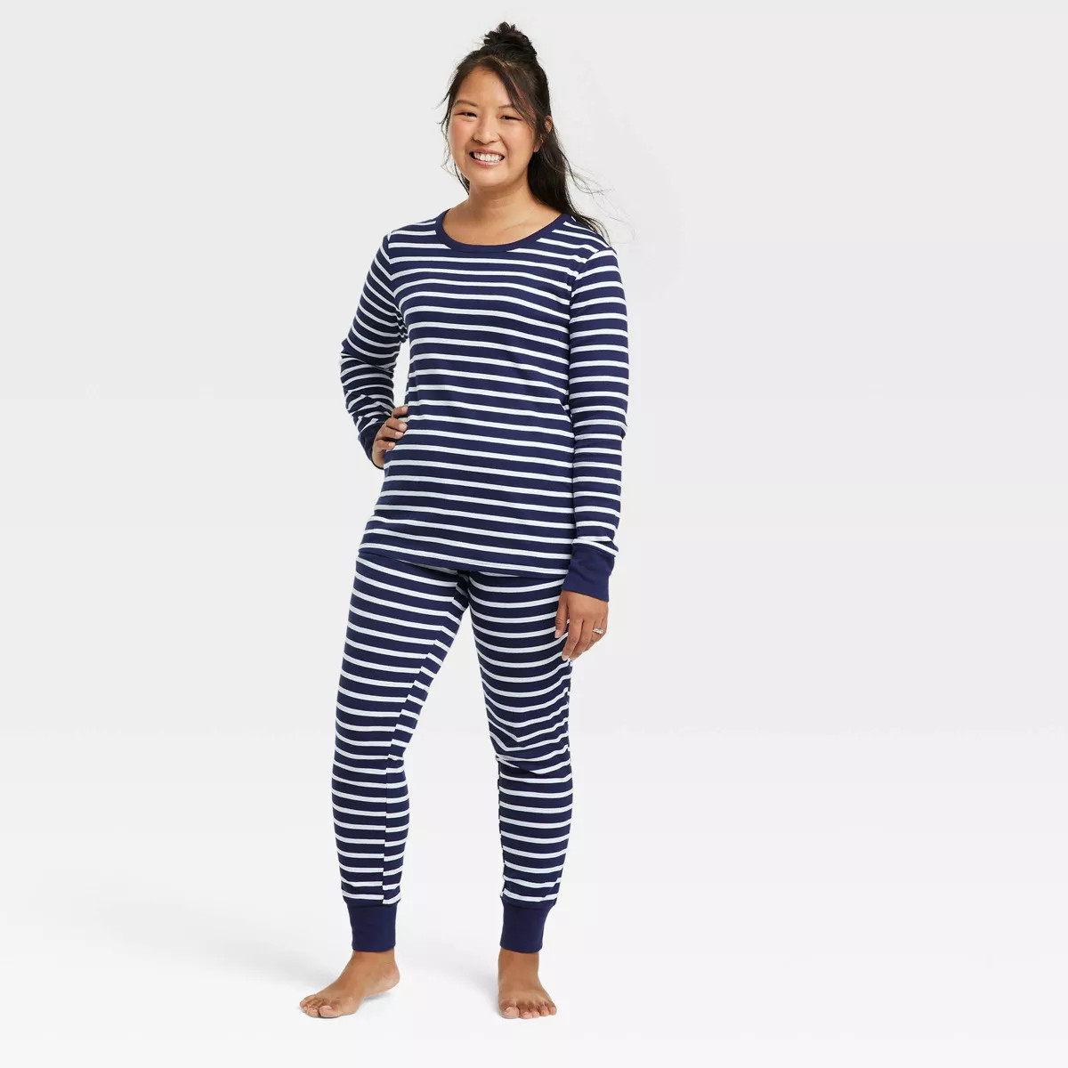 Women's Striped 100% Cotton Matching Family Pajama Set - Navy | Target