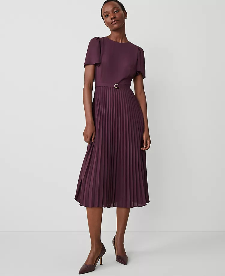 Belted Pleated Flare Dress | Ann Taylor (US)