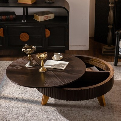 39.37" Retro Round Coffee Table with Storage Space, Solid Wood Legs, for Living Room and Office | Target