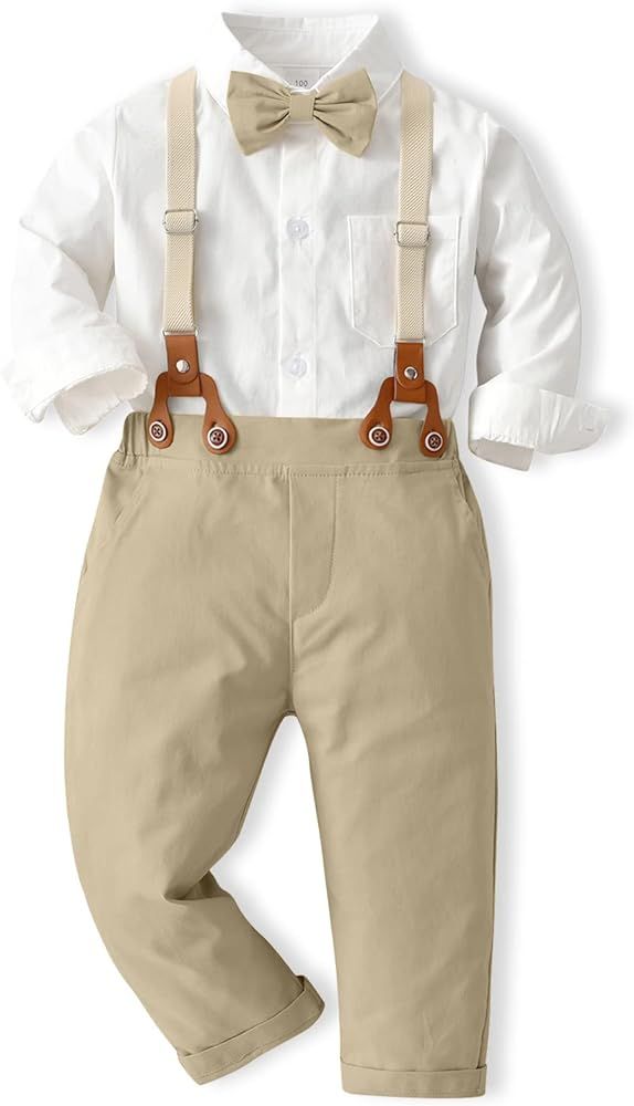 ALINTU Toddler Boy Dress Clothes Outfit Button Down Shirt + Pants Set, 12 Months - 8 Years | Amazon (US)