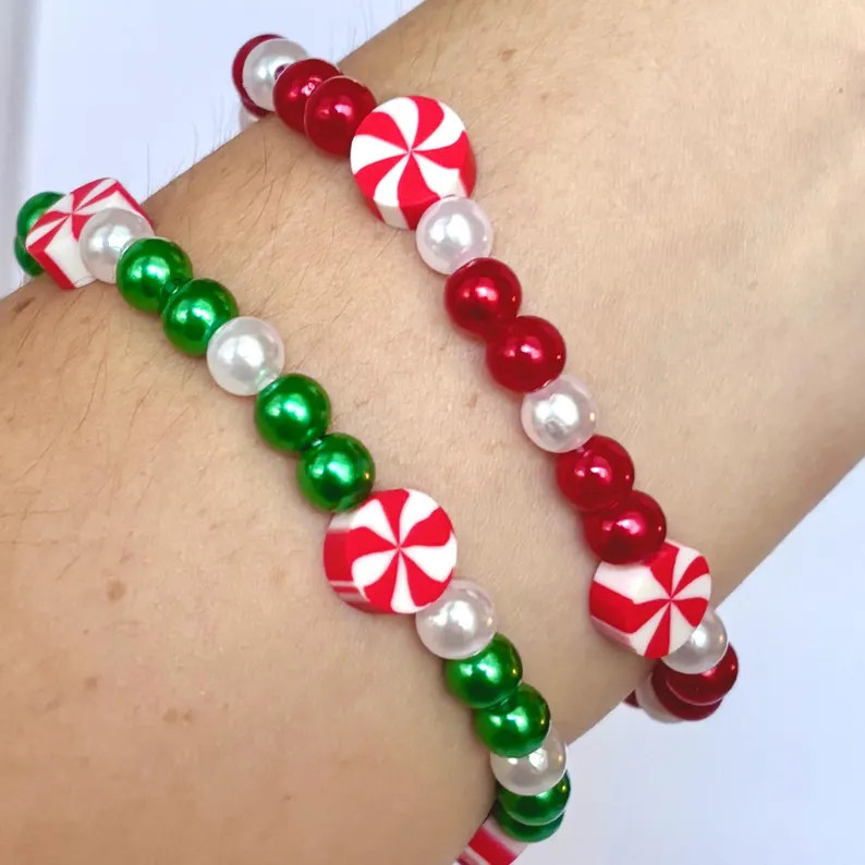 Christmas Mickey Head Peppermint Disney Inspired Candy Cane Bracelets for Disney World or Disneyl... | Etsy (US)