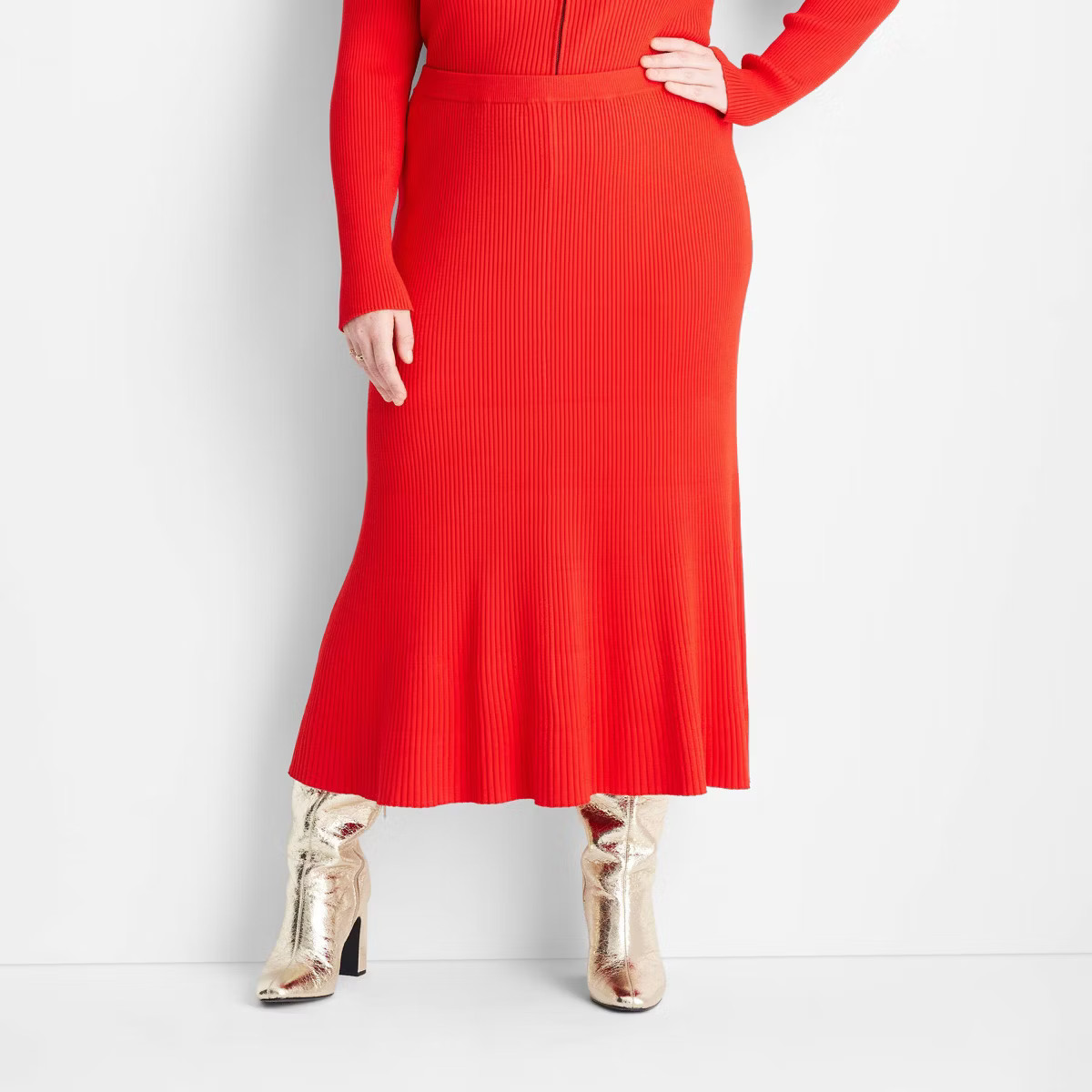 Women's Sweater Ribbed Midi Skirt - Future Collective Red | Target