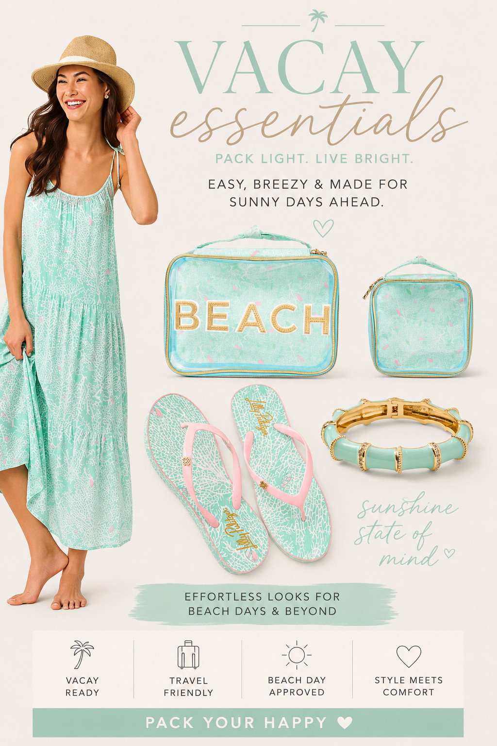 Dreaming of your next beach getaway? 🌊 This mint and pink vacation look is giving effortless resort style. From the breezy maxi dress to the cutest beach accessories, these are the pieces you'll wear on repeat all summer long. Perfect for tropical vacations, cruises, beach days, poolside lounging, and weekend escapes.

Shop my favorite vacation outfit, beach bag, flip flops, travel organizers, and accessories all in one place. Save this look for your next trip!

Shop this look:
• Mint vacation maxi dress
• Beach travel organizers
• Mint statement bracelet
• Pink flip flops
• Summer vacation accessories

Follow me on LTK for more vacation outfits, resort wear, travel finds, and effortless summer style.

#LTKTravel #LTKSummer #VacationStyle #ResortWear #BeachOutfit #SummerFashion #TravelEssentials #BeachVacation #VacationOutfit #CruiseStyle #ResortStyle #BeachDay #TravelFashion #SummerWardrobe #PoolsideStyle #VacationPacking #BeachAccessories #SummerStyle #LTKFinds #TravelMustHaves 

 