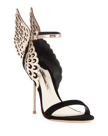 Sophia Webster Evangeline Angel Wing Sandals, Black/Rose Gold | Neiman Marcus
