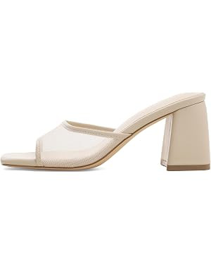 Heeled Sandals for Women Slide Sandals Square Open Toe Mules Chunky Heels Slip On Summer Dress Sh... | Amazon (US)