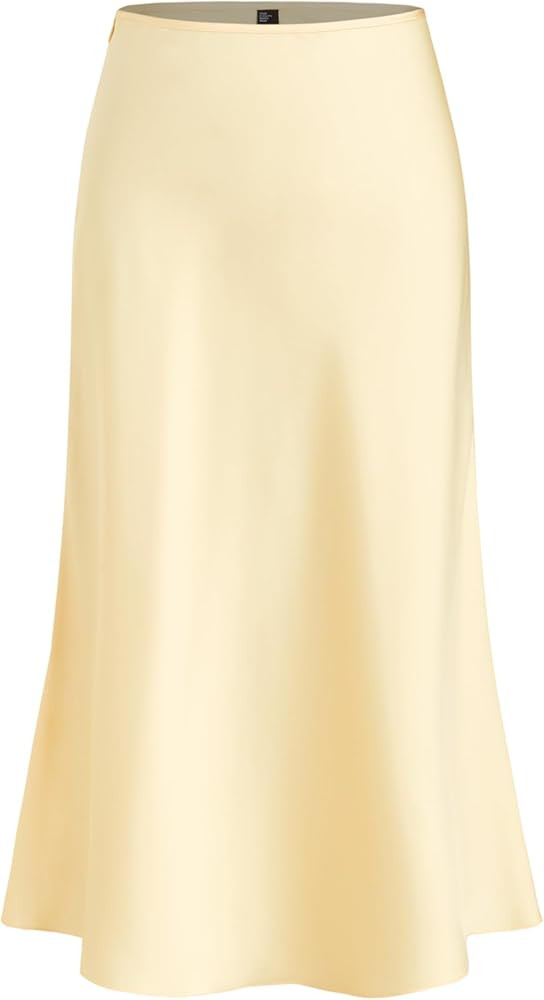 CIDER Satin Skirts Ruffle Bias Cut High Waist Knee Length Midi Skirt Elegant Party Skirt | Amazon (US)