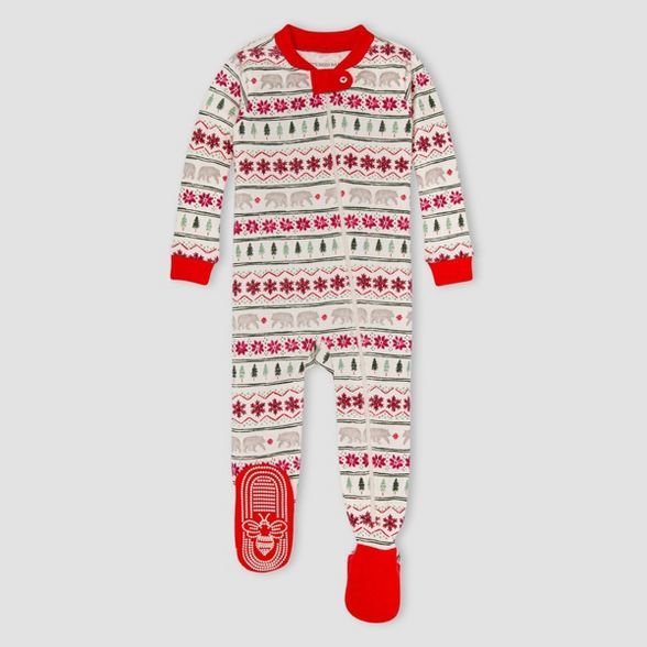 Burt's Bees Baby® Baby Fair Isle Organic Cotton Tight Fit Footed Pajama - Red | Target