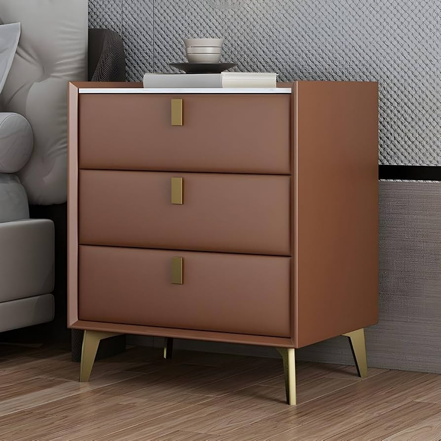 RUNNUP Glam Nightstand Modern Bedside Table with 3 Drawers and Stone Countertop 18" L Practical E... | Amazon (US)
