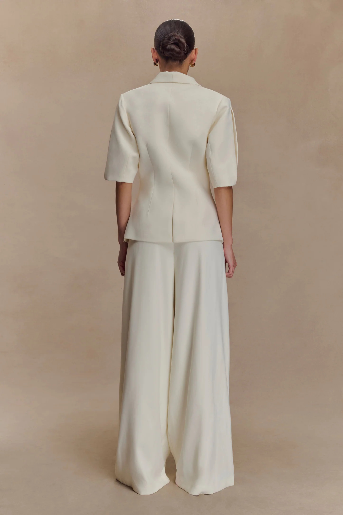 Puff Sleeve Suiting Top - Ivory | MESHKI US