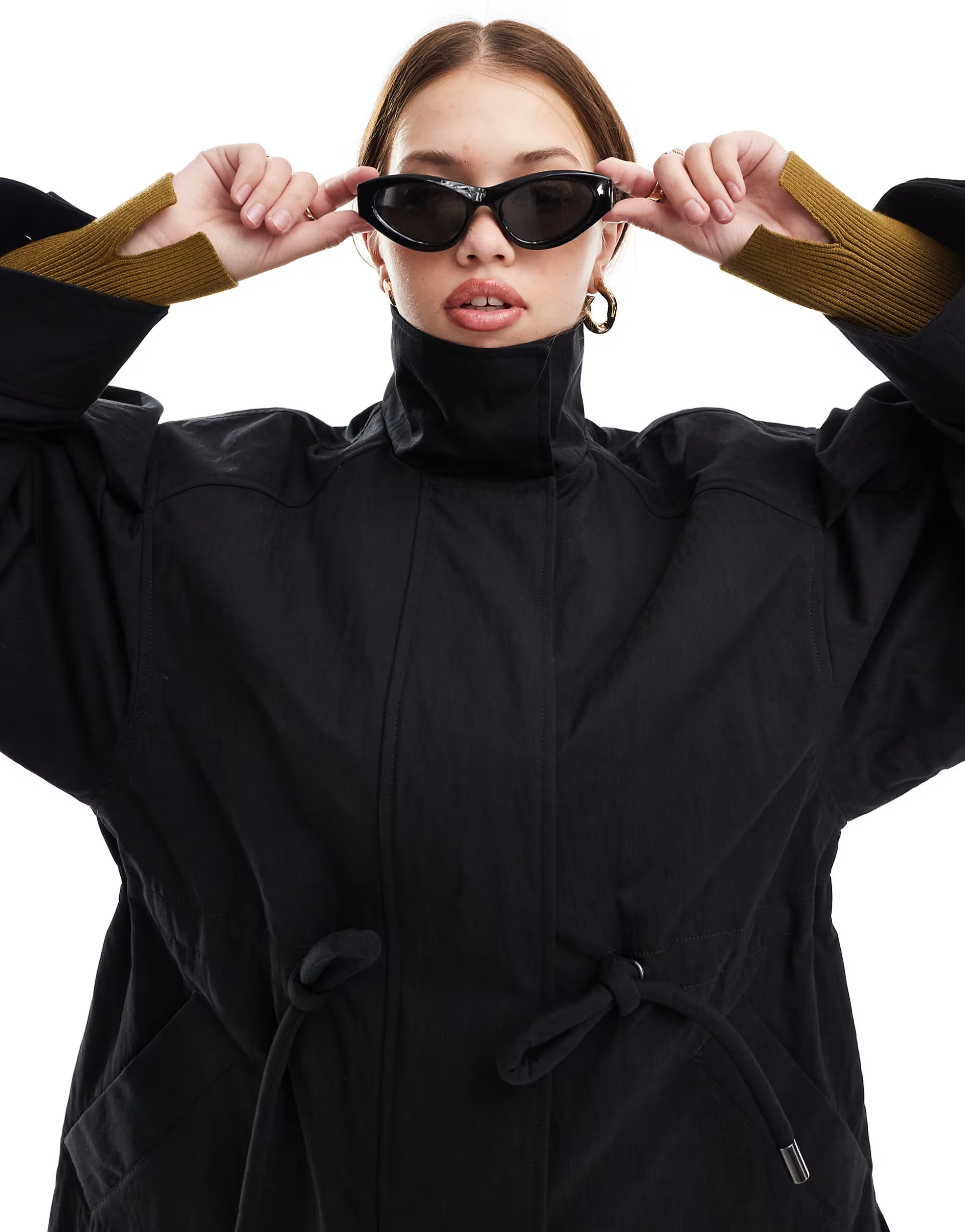 & Other Stories long line belted jacket with chunky drawcord tie detail in black | ASOS (Global)