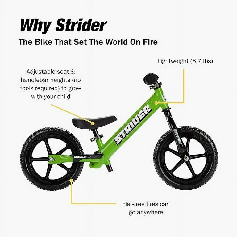 Strider - 12 Sport Balance Bike, Ages 18 Months to 5 Years - Green | Walmart (US)
