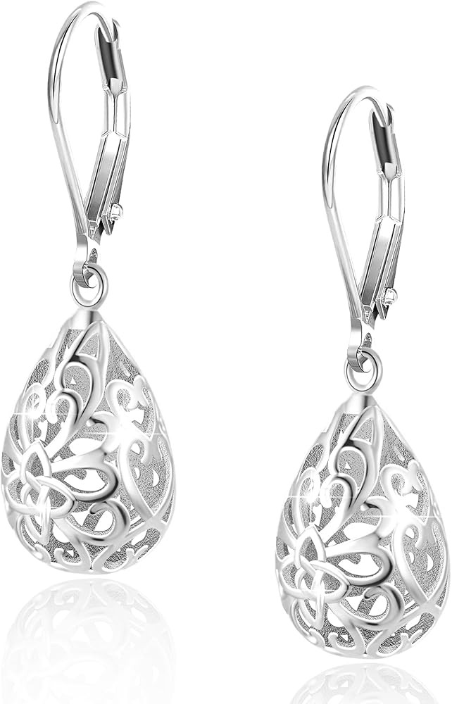 925 Sterling Silver 14K Gold French Style Leverback Earrings, Heart Dangle Drop Earrings for Wome... | Amazon (US)
