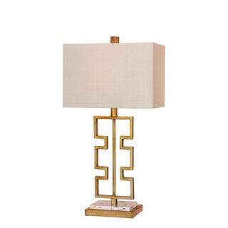 m. r. Lamp & Shade 28 in. Stacked Modern Cut-Out Antique Gold Metal and Clear Acrylic Table Lamp | The Home Depot
