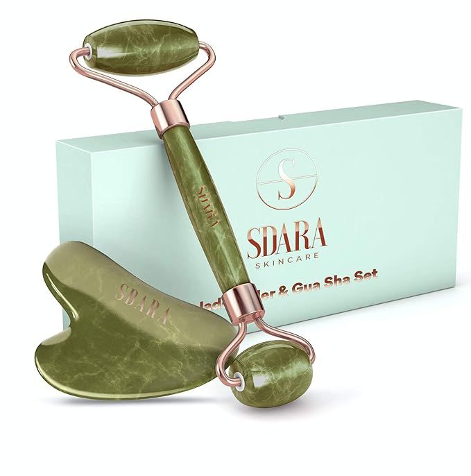 Sdara Jade Roller Gua Sha Set - Facial Roller and Massager for Slimming & Sculpting - Reduces Wri... | Amazon (US)