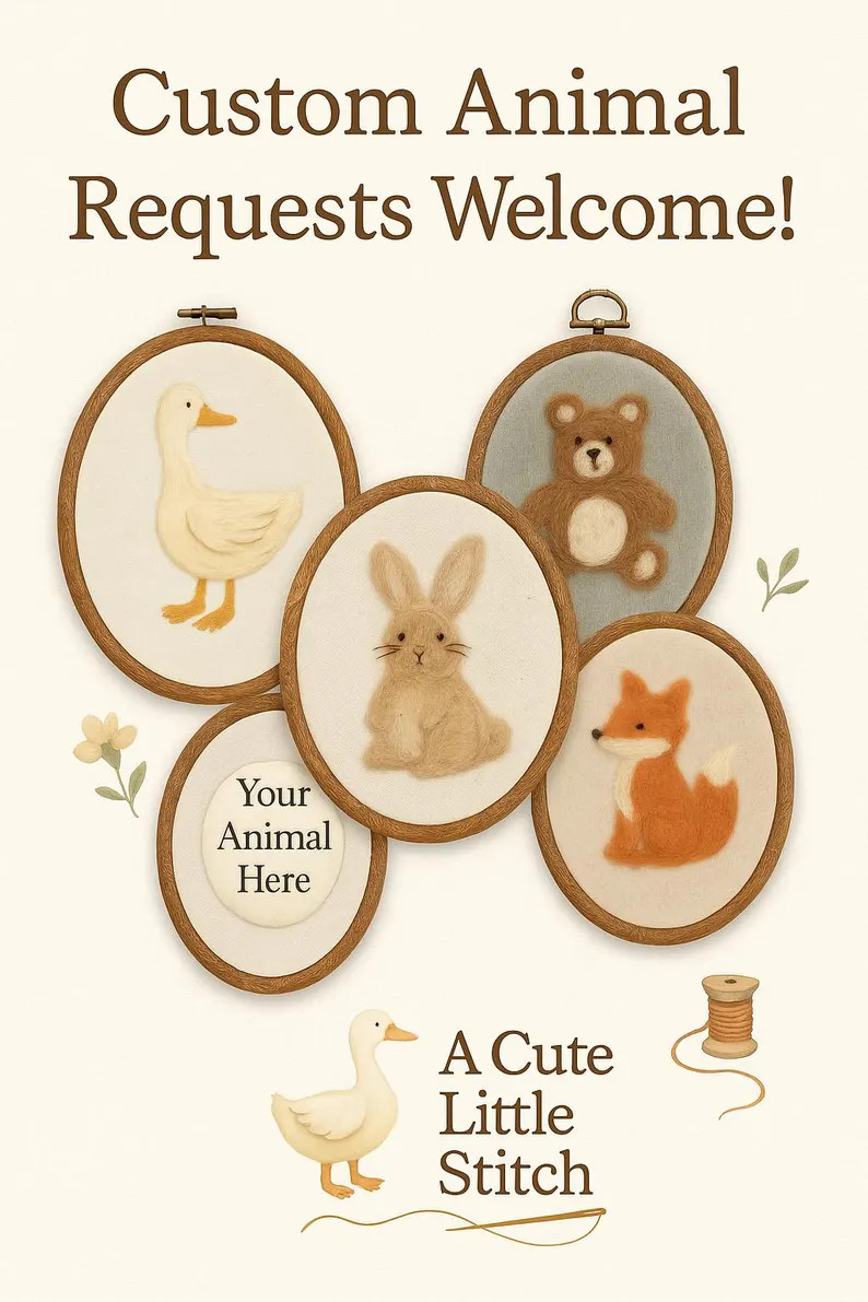 Custom Felt Animal Hoop – Personalized Embroidery Wall Art – Choose Your Animal – Handmade ... | Etsy (US)