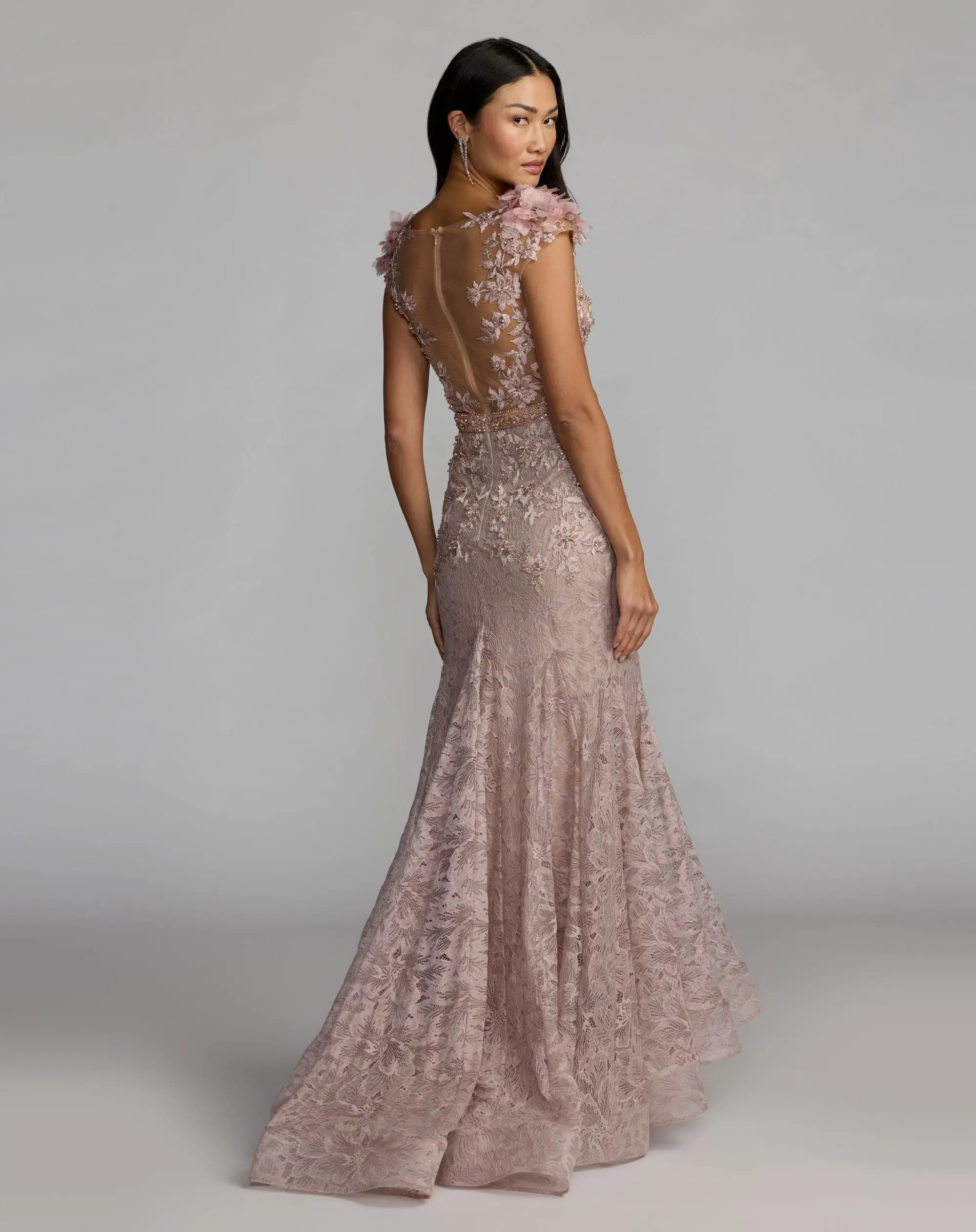 Pink Embroidered Illusion Appliqued Bodice Trumpet Gown | Mac Duggal | Mac Duggal