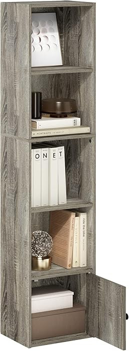 Furinno LUDER Book Shelf, 5-Tier Modern Bookshelf, Bookcase with 1 Door Storage Cabinet, 9.3 x 12... | Amazon (US)