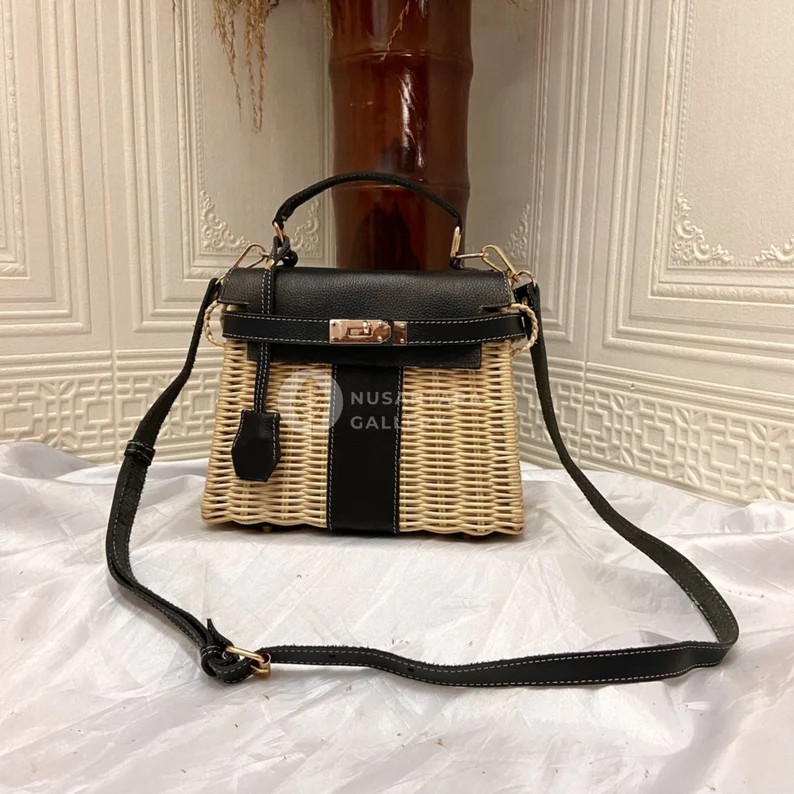 Nusantara Alina Rattan Leather Bag, Newest Women's Rattan Shoulder Bag, Daily Wicker Sling Bag, R... | Etsy (US)