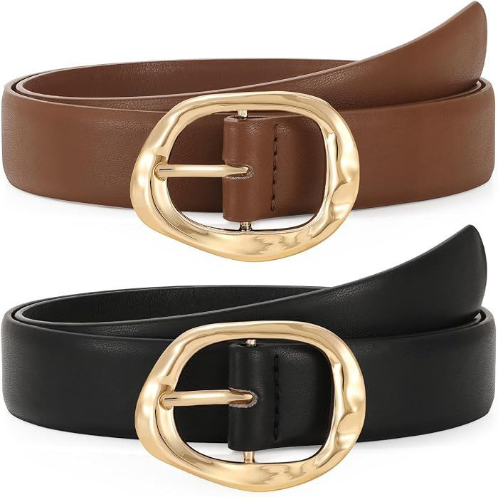 2 Pack Leather Belts for Women Fashion Waist Belt with Liquid Shapes Women Belt for Jeans Pants D... | Amazon (US)