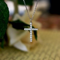 14K Gold Diamond Cross Necklace Small Diamond Cross Necklace, Christian Gift | Etsy (US)