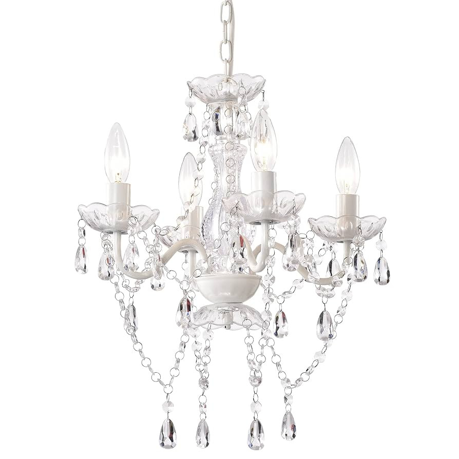 LaLuLa White Chandelier Mini Crystal Chandelier Lighting Hardwired Small Acrylic Chandelier 4 Lig... | Amazon (US)