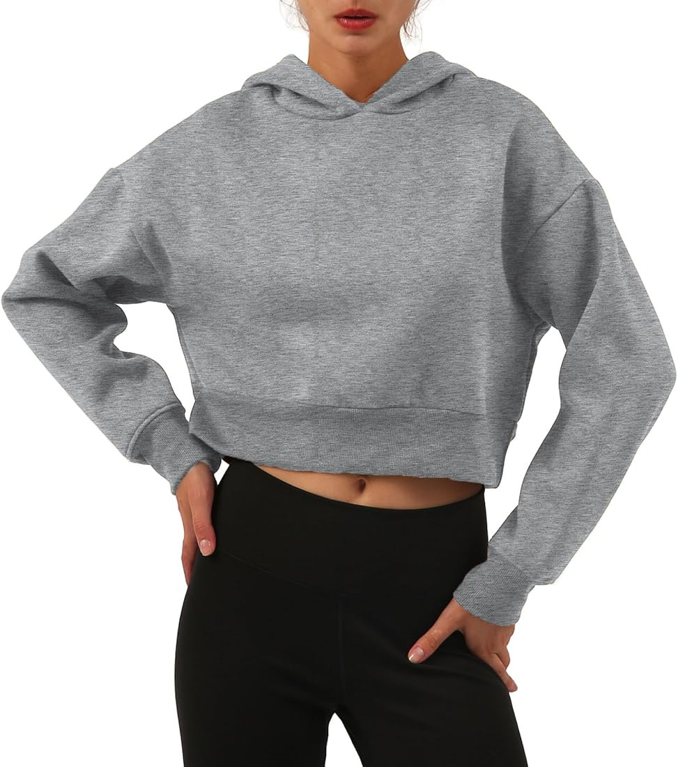 Amazhiyu Women’s Fleece Cropped Hoodies Casual Long Sleeve Pullover Crop Tops | Amazon (US)