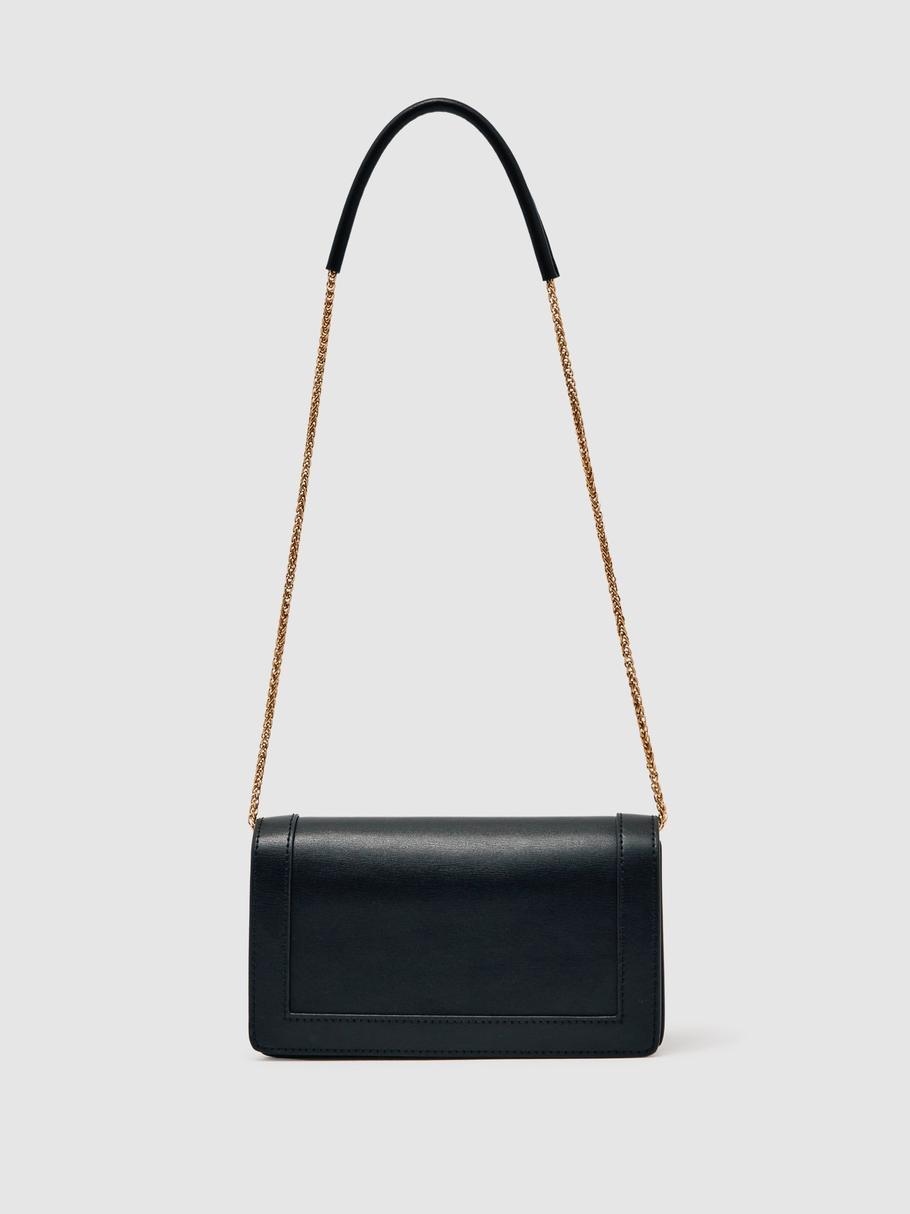 Leather Chain-Strap Shoulder Bag in Black | Reiss UK
