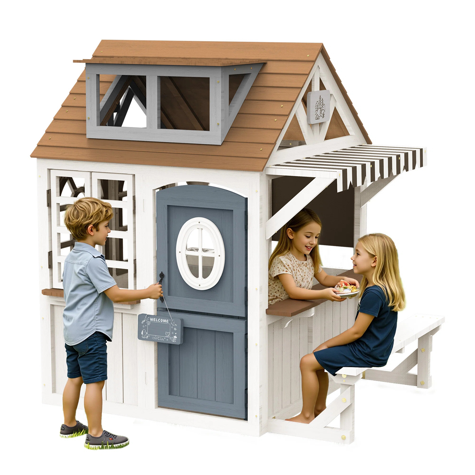 AMERLIFE 3-Door Modular Clear Playhouse with Kitchen Set \u2013 Durable Wood & Waterproof Roof, K... | Wayfair North America