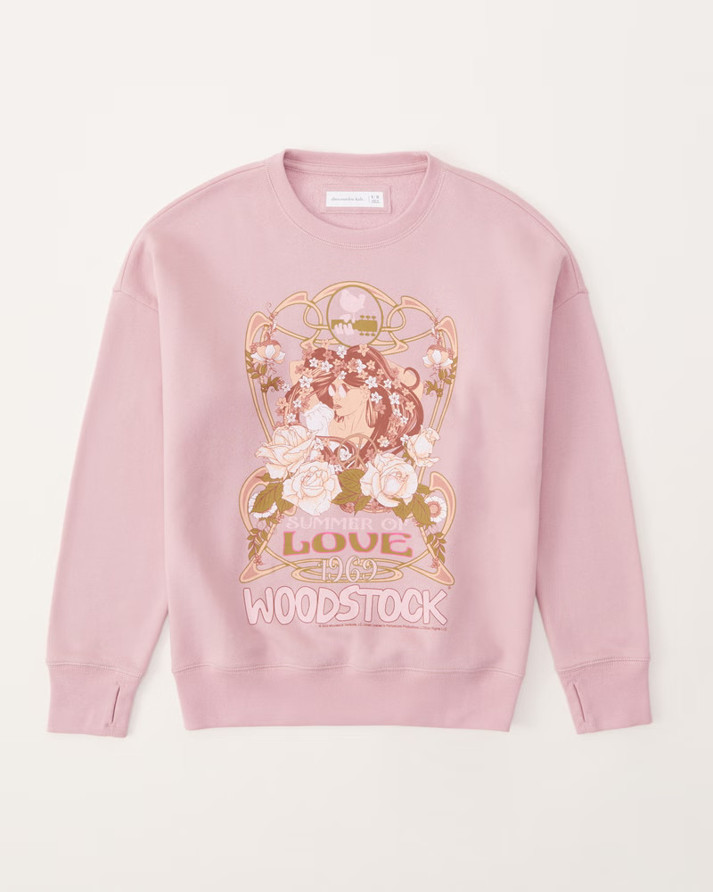 legging-friendly woodstock graphic crew sweatshirt | Abercrombie & Fitch (US)