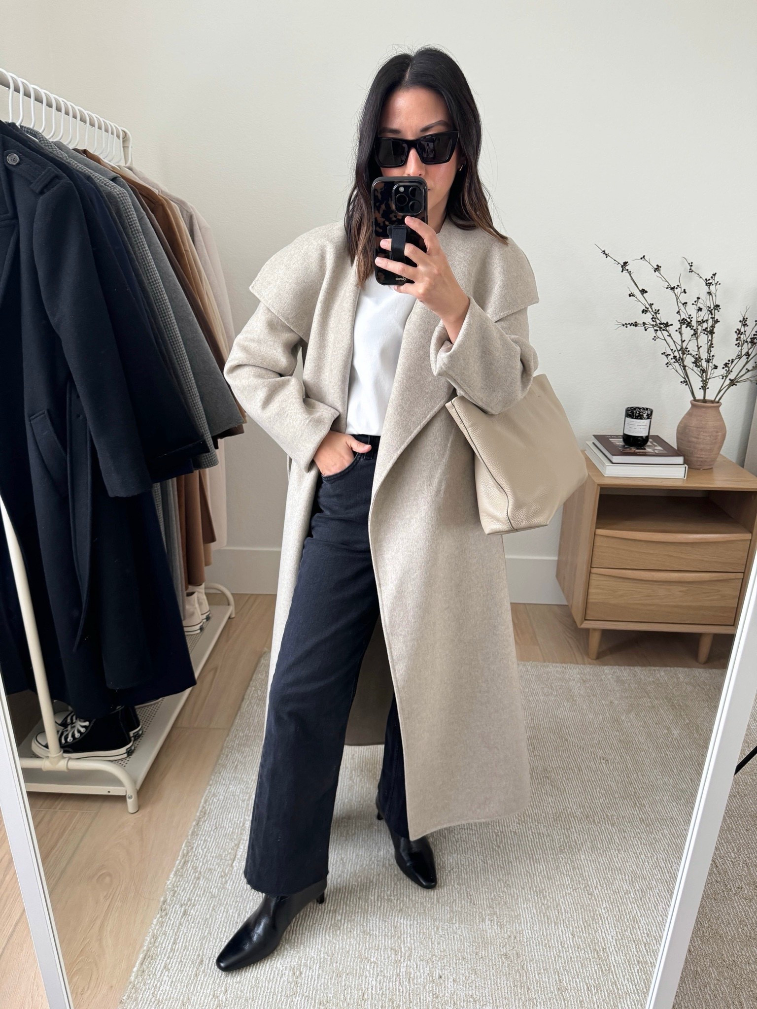 Madewell boots on sale! TTS 

Aritzia Portfolio coat Small. Fits classic, so size up if you want to layer. 
Aritzia Arlo high rise jeans 26, sized up and cut hems
Aritzia tee medium
Madewell Dime boots 5.5
Cuyana tote small in Stone
YSL Sunglasses

Fall outfits, fall style, petite style 

#LTKStyleTip #LTKPetite #LTKSeasonal