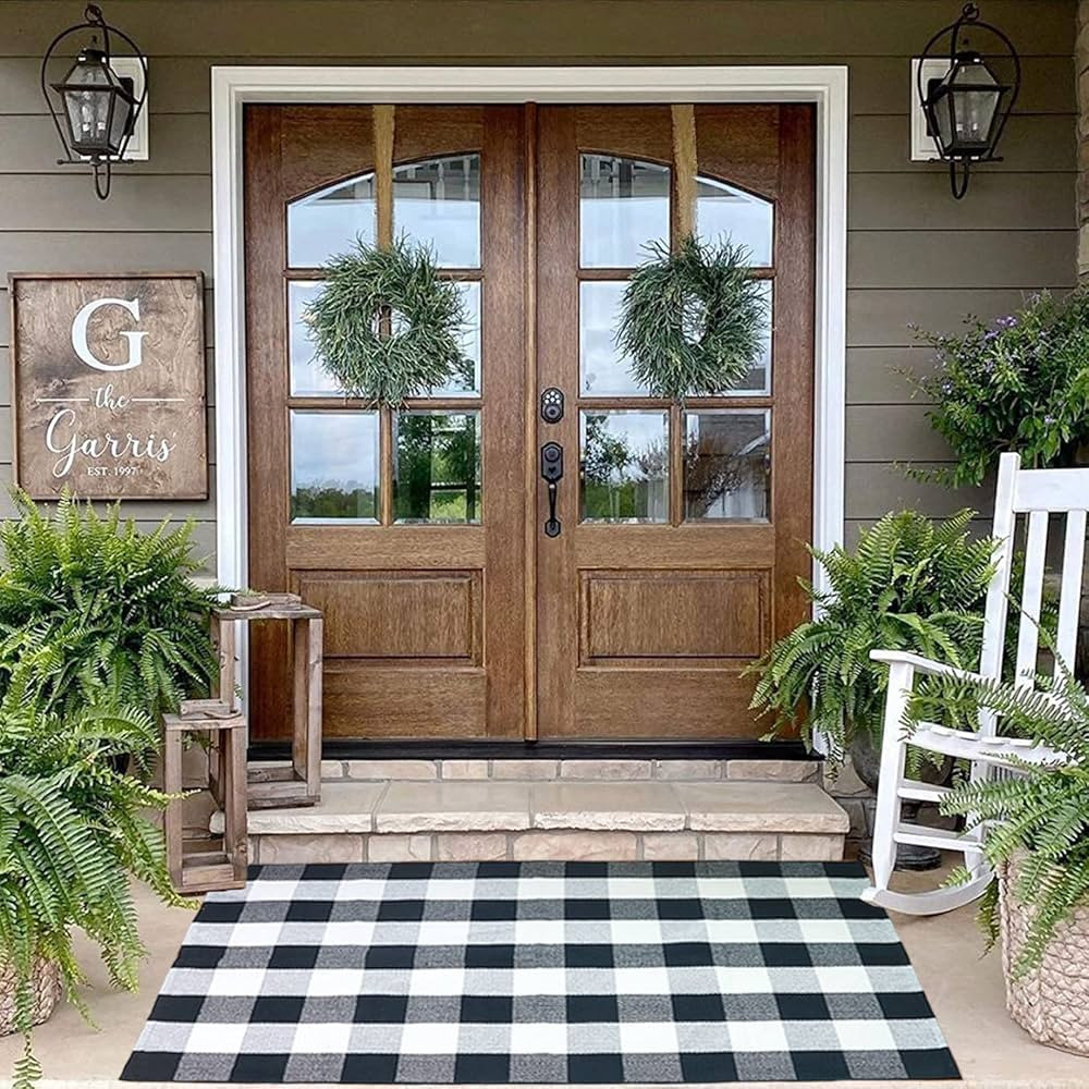 KaHouen Cotton Buffalo Plaid Rugs (35.4" x59"), Black and White Washable Checkered Rugs,Woven Thr... | Amazon (US)