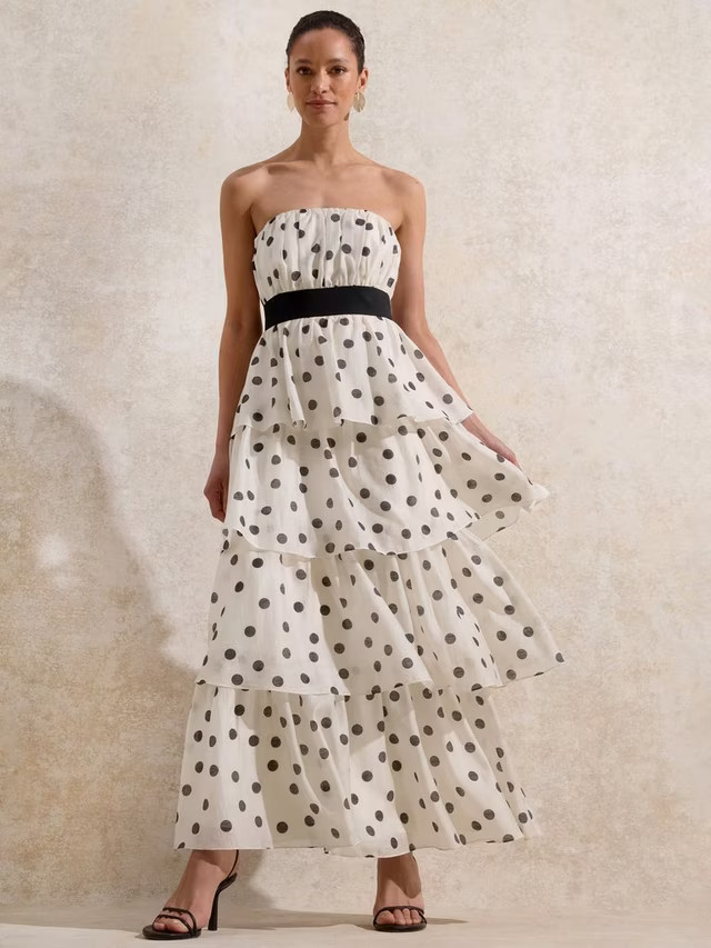 Ro&Zo Claudia Polka Dot Bandeau Dress, White/Black | John Lewis (UK)