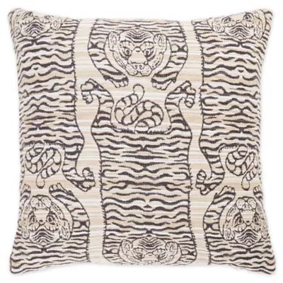 Tiger Embroidered Square Indoor/Outdoor Throw Pillow in Natural  | Bed Bath & Beyond | Bed Bath & Beyond