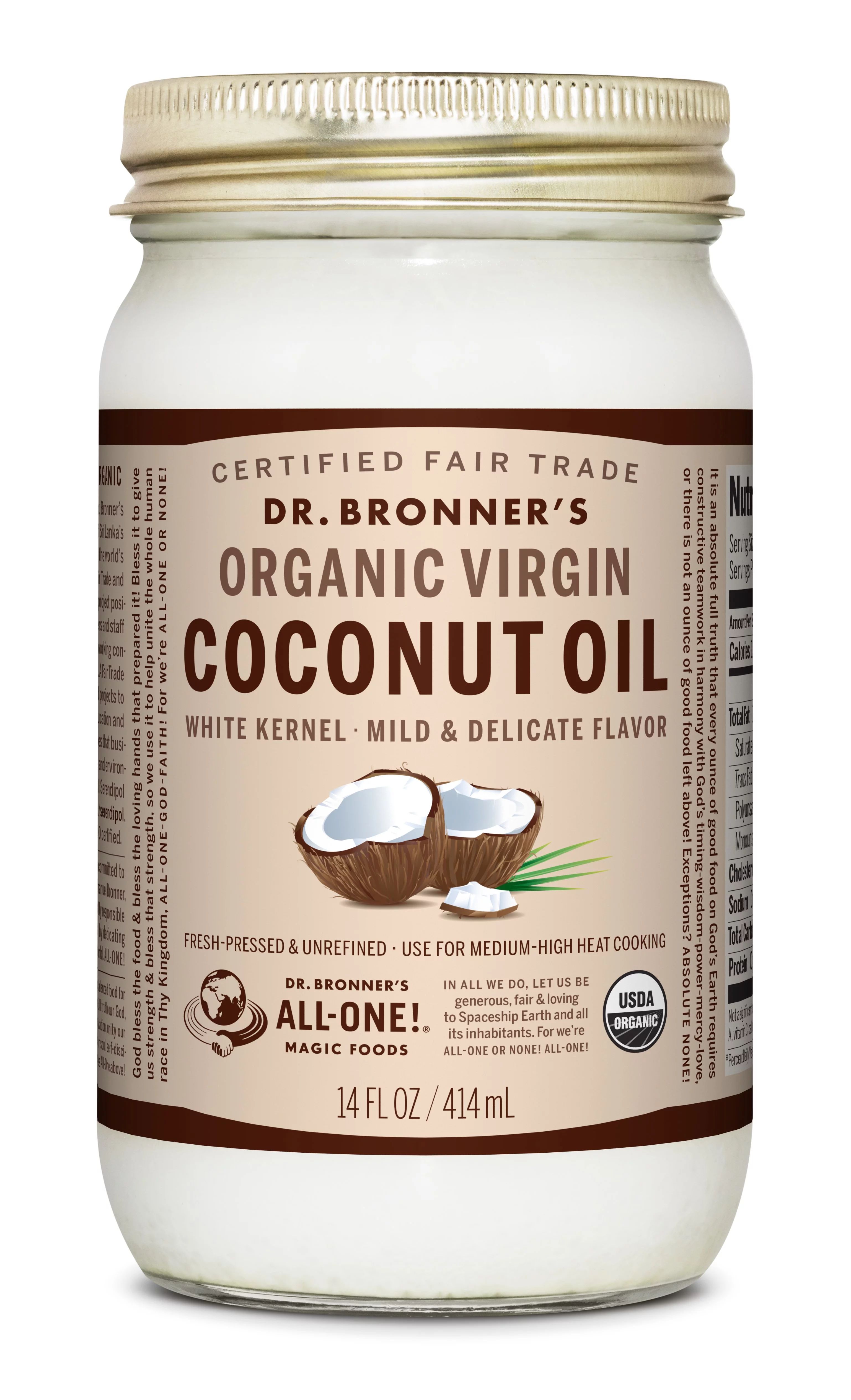 Dr. Bronner's Organic Fresh Pressed Unrefined Coconut Oil, 14 Fl Oz | Walmart (US)